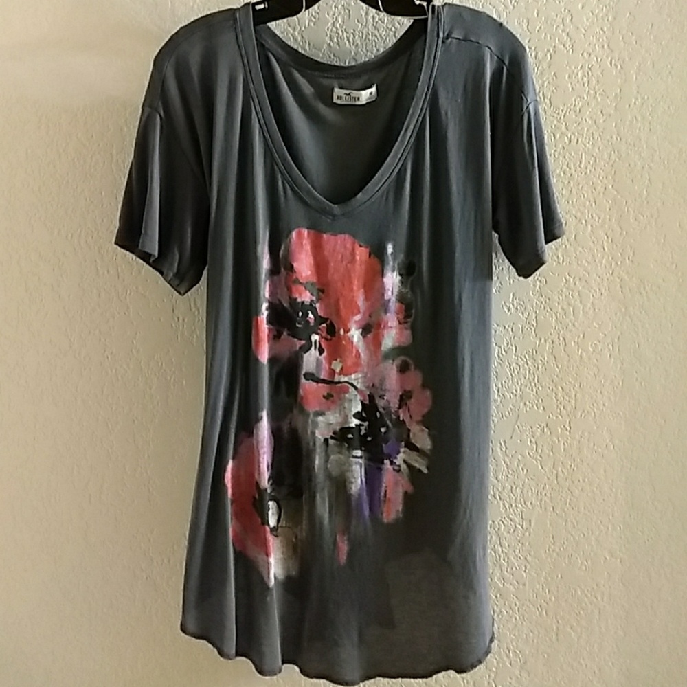 Hollister Pink And Grey Floral Top
